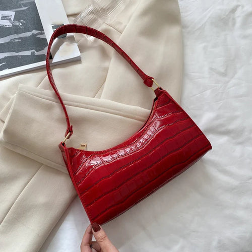 Fashion PU Leather Bags for Women Alligator Pattern Armpit Handbag