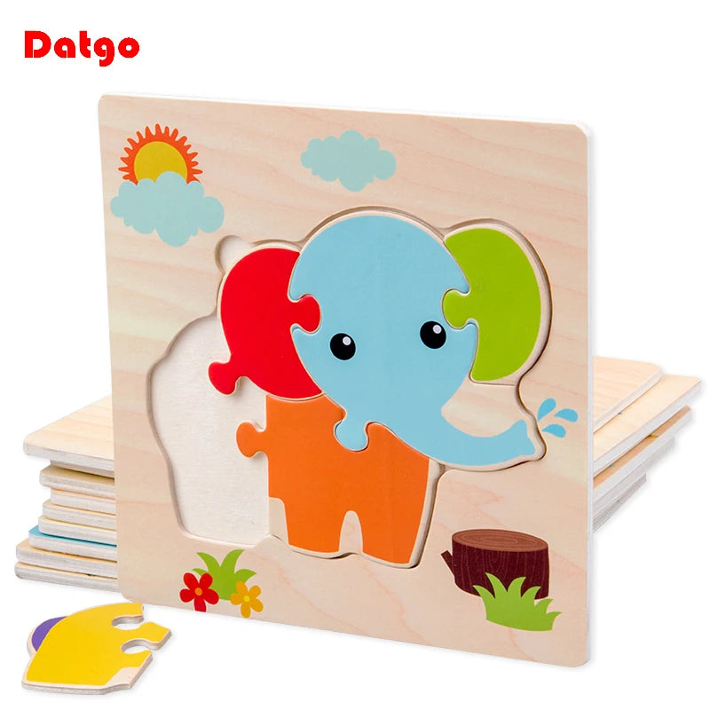Baby Wooden 3D Puzzles Tangram Shapes Learning Educational Cartoon