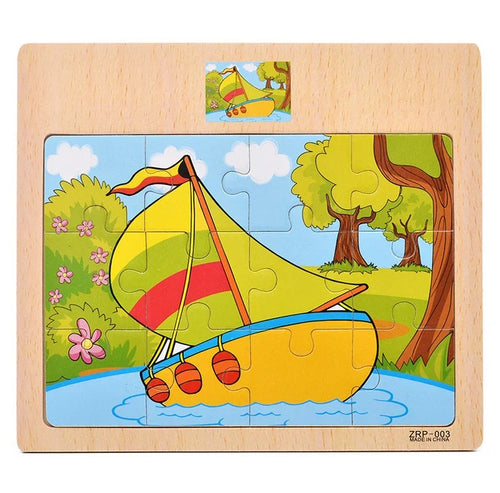 Hot Sale 12/9 PCS Puzzles Wooden Kids Baby Wood Cartoon Vehicle