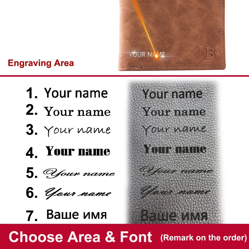 New Short Men Wallets Free Name Engraving Slim Card Holder Male Wallet