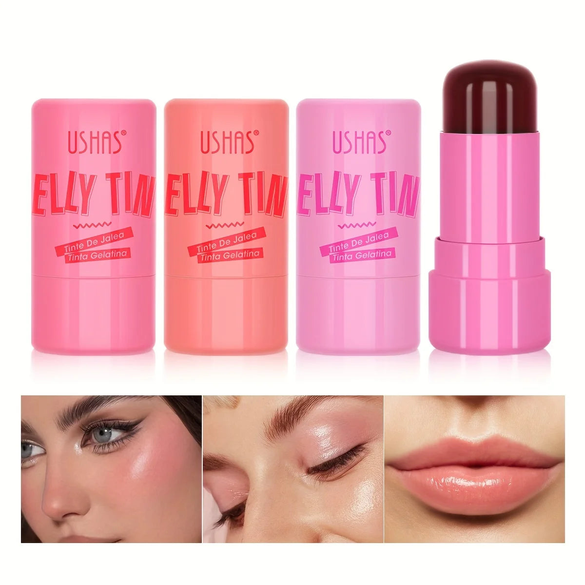 4 Colors Jelly Blush Stick Lip Balm Eyeshadow 3-in-1 Multi-Use Matte